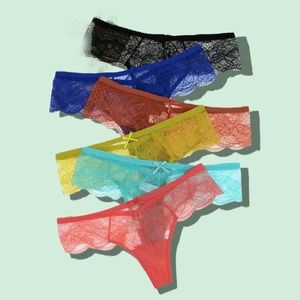 6 Pack Women's G-String Bow Decor Lace Thong Set. Super Sexy. Size XL (12).